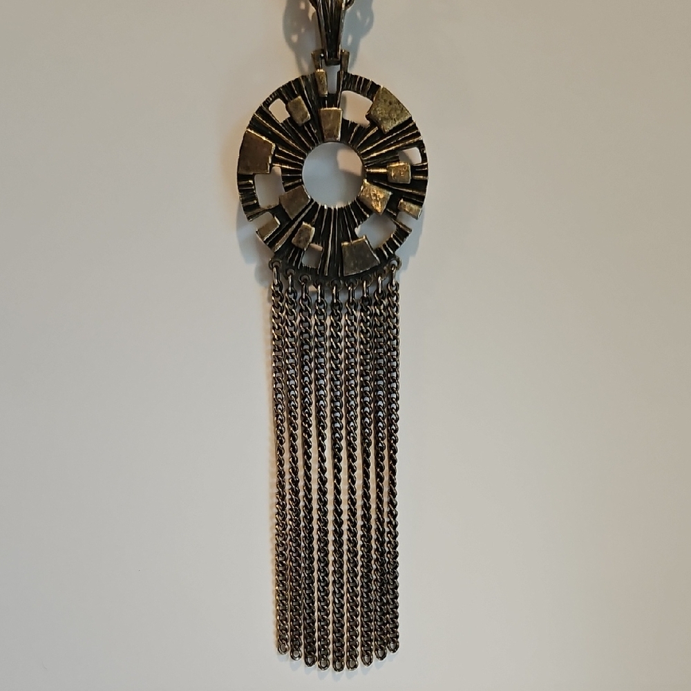 Vintage 70's Signed Sarah Coventry Spanish Moss Brutalist Pendant Necklace